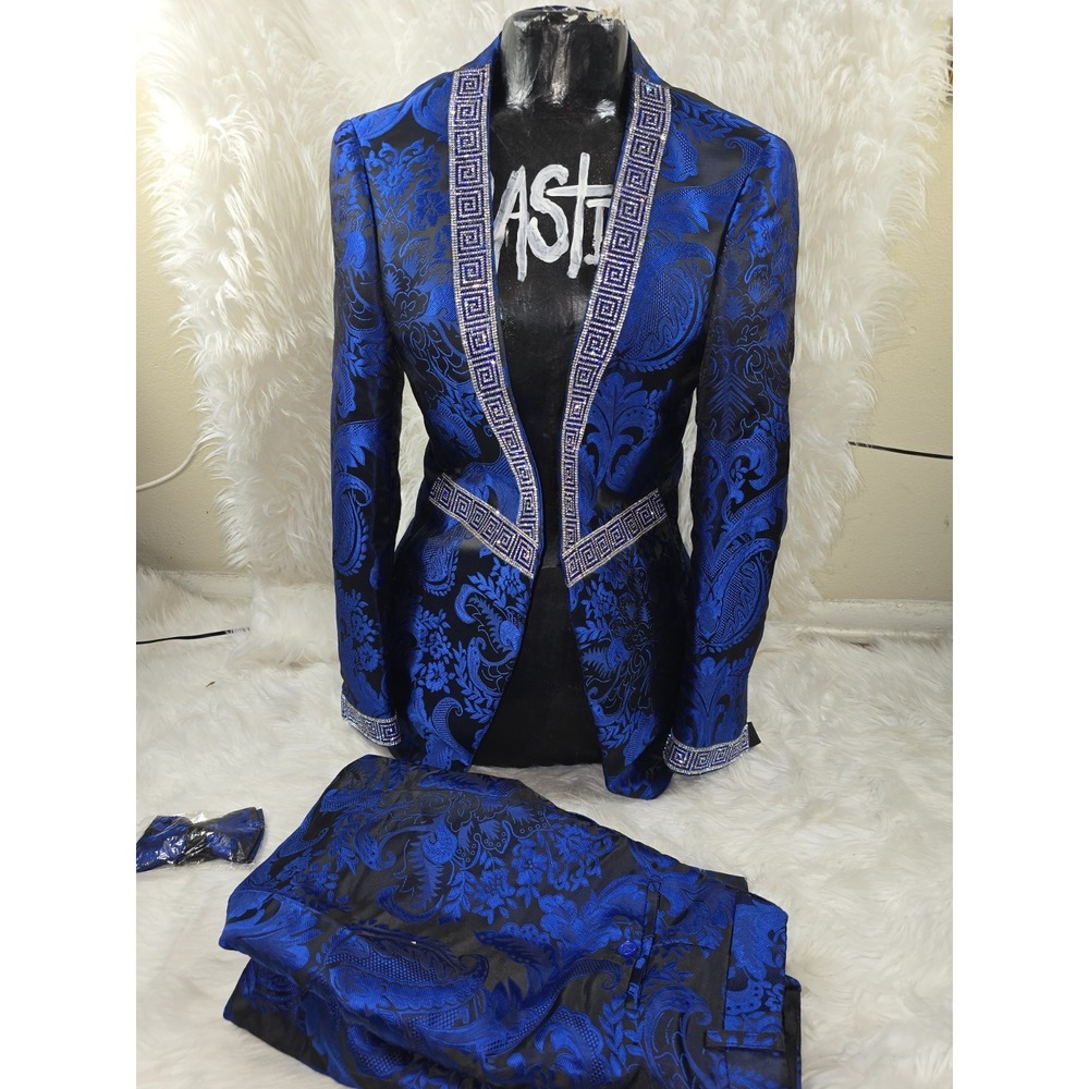 Mens Entertainer Event Sport Jacket Blazer Black Blue Paisley INSOMNIA Zupreme